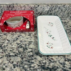 Pfaltzgraff Festive White Serving Set with Green and Red Accents